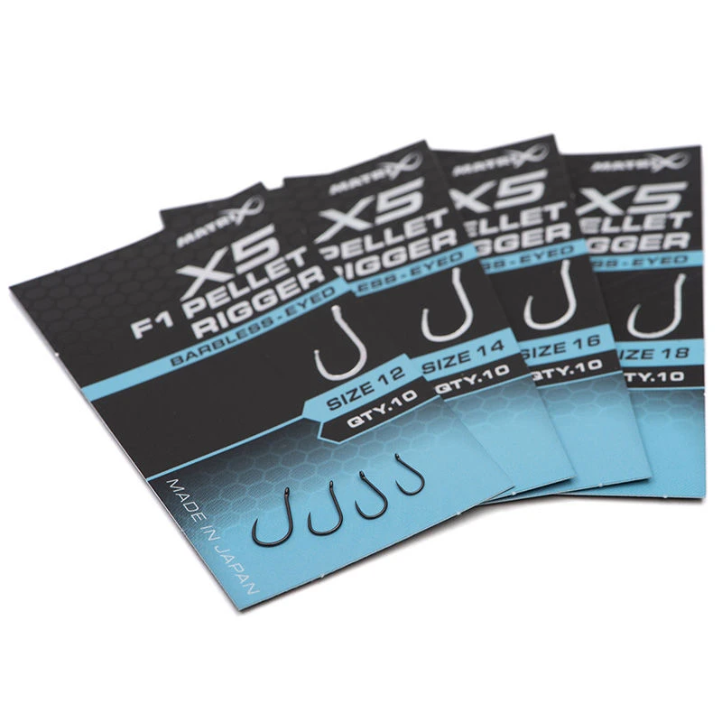 Matrix X5 F1 Pellet Rigger Barbless Eyed Hooks